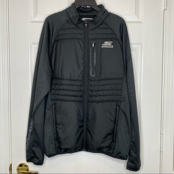 SKECHERS PERFORMANCE Men’s Quilted Puffer Front Zip Up Jacket Black Size Large - Picture 1 of 7